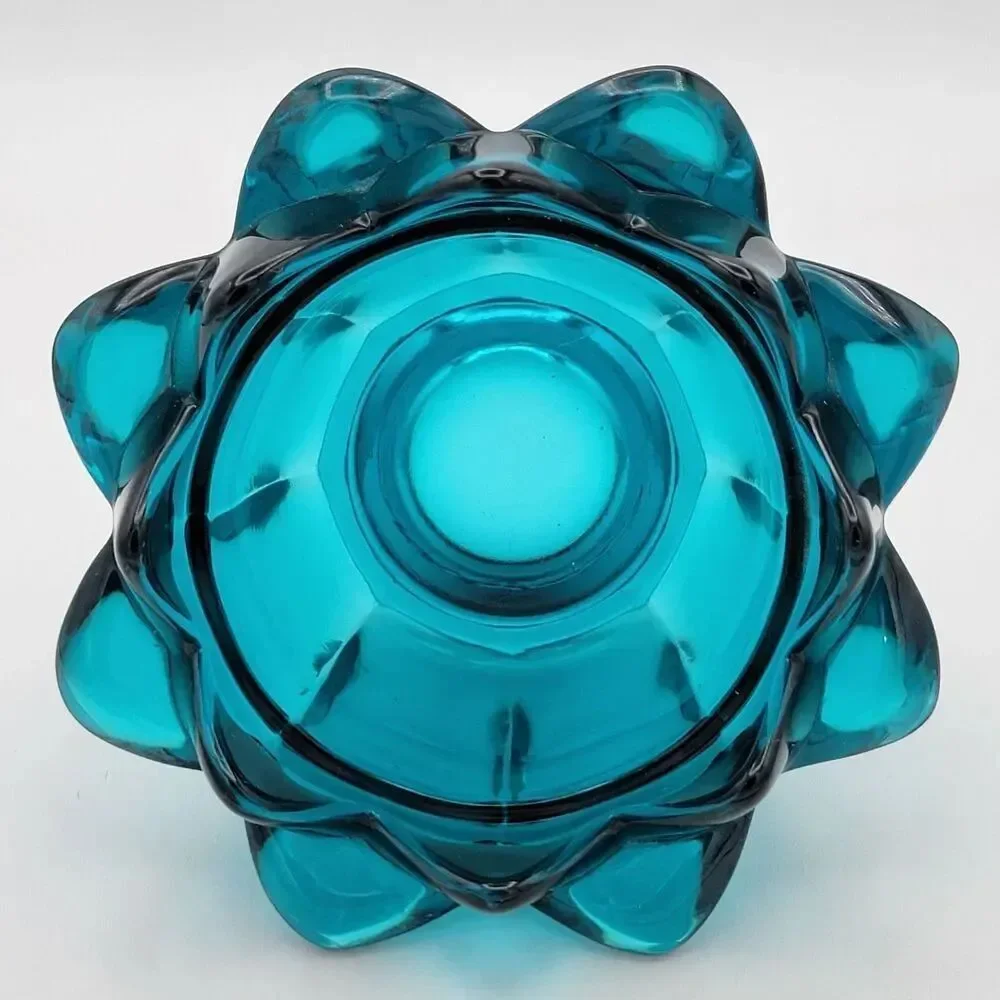 Stunning & Rare Viking Teal Blue Art Glass Lotus Bowl / Candle Holder